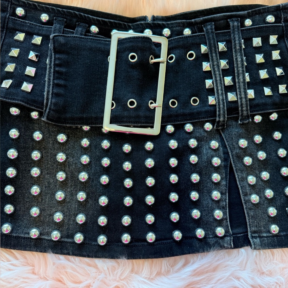 Dolls Kill Studded Black Denim Skirt - Picture 2 of 6